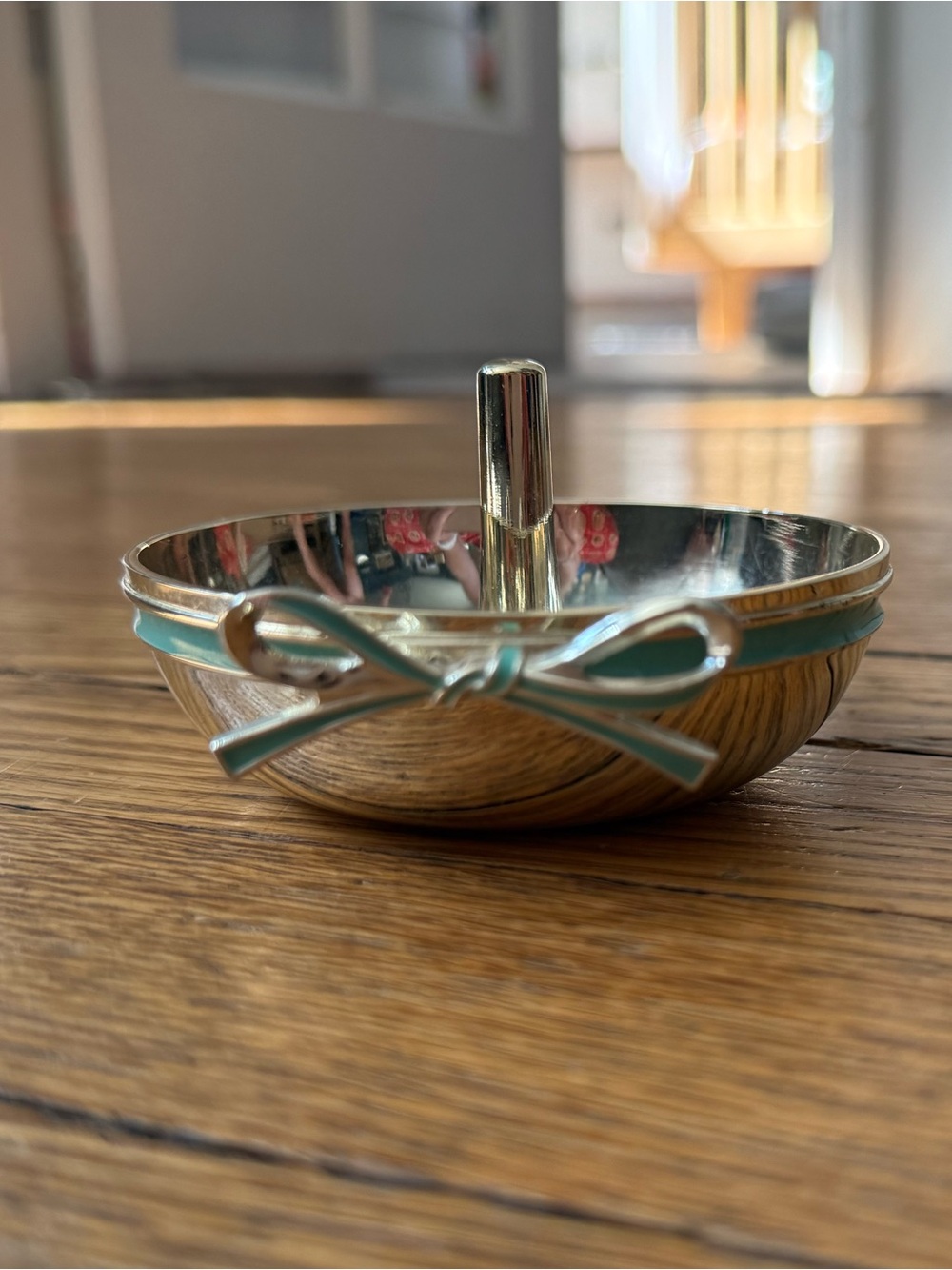 kate spade Silver Ring Dish with Teal Bow Accent